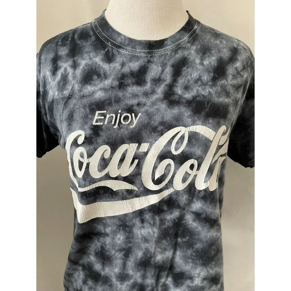 Coca Cola Blue/White Tie Dye Short Sleeve "Enjoy Coca Cola" T-Shirt - Picture 2 of 10